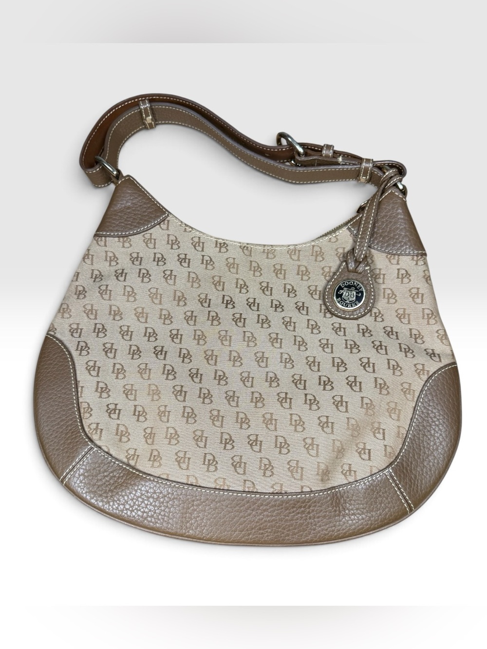 Dooney & Bourke Signature DB Jacquard Hobo Shoulder Bag Brown Leather